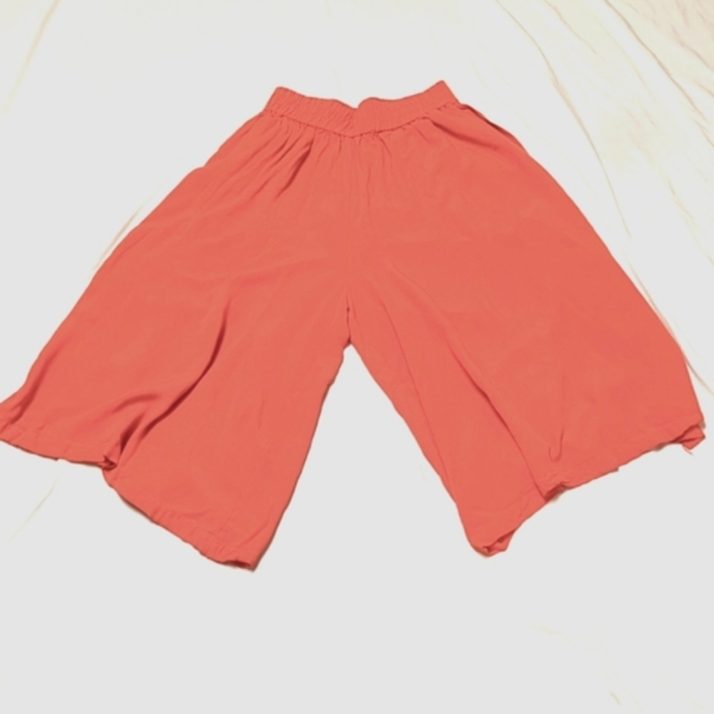 Wide Leg Pull On Coral Palazzo Cropped Pants Culottes Boho Hippie